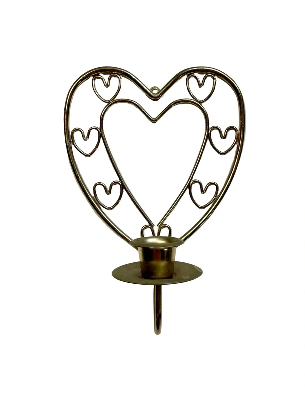 Vintage Gold Brass Heart Wall Sconce Taper Candle Holder
